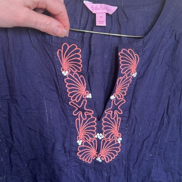 Lilly Pulitzer Navy Blue Semi Sheer Cotton Seashell Top, Women’s Size Medium - Picture 3 of 9